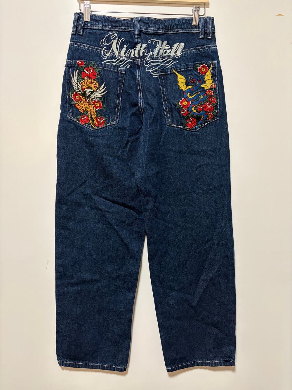 Ninth Hall Embroidered Baggy Jeans Women’s Size 6 Tiger Dragon Y2K Skate
 Denim